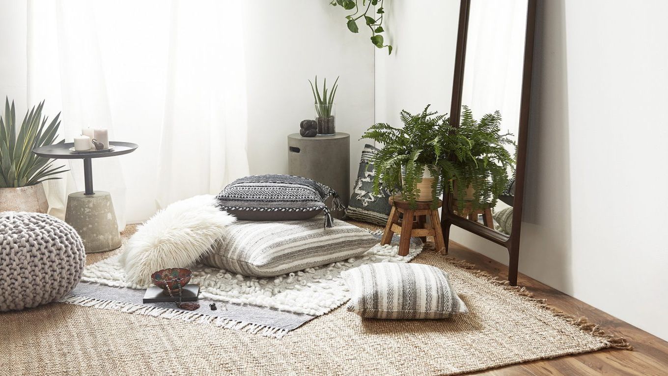Minimalist meditation corner with plants